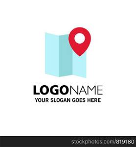 Location, Map, Marker, Pin Business Logo Template. Flat Color