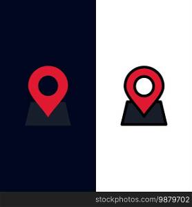 Location, Map, Marker, Pin  Icons. Flat and Line Filled Icon Set Vector Blue Background