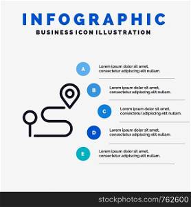 Location, Map, Navigation, Pin Line icon with 5 steps presentation infographics Background