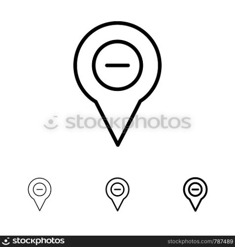 Location, Map, Navigation, Pin, minus Bold and thin black line icon set