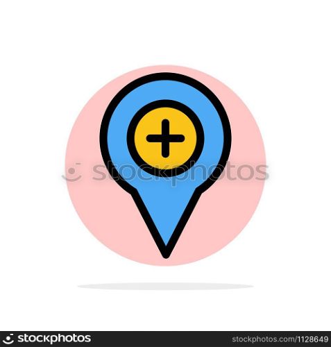 Location, Map, Navigation, Pin, Plus Abstract Circle Background Flat color Icon