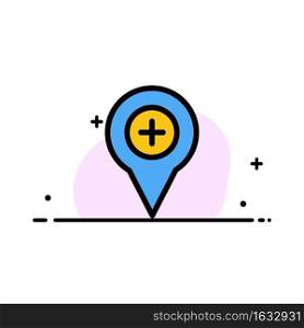 Location, Map, Navigation, Pin, Plus  Business Flat Line Filled Icon Vector Banner Template
