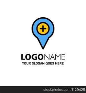 Location, Map, Navigation, Pin, Plus Business Logo Template. Flat Color