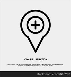 Location, Map, Navigation, Pin, Plus Line Icon Vector