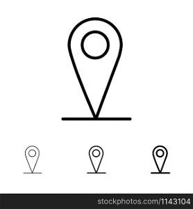 Location , Map, Pin Bold and thin black line icon set