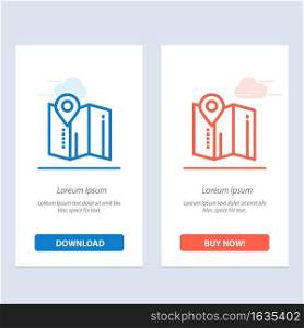 Location, Map, Pin, Hotel  Blue and Red Download and Buy Now web Widget Card Template