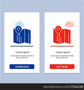 Location, Map, Pin, Hotel Blue and Red Download and Buy Now web Widget Card Template