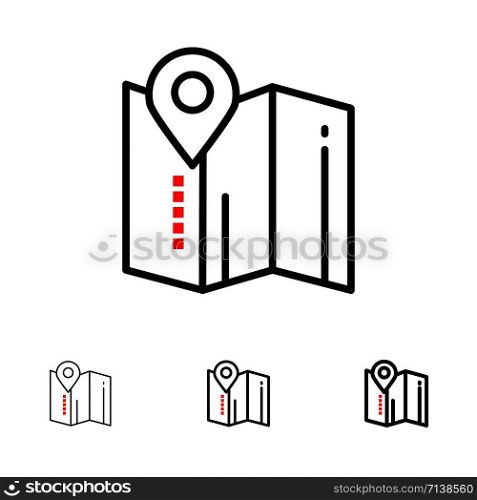 Location, Map, Pin, Hotel Bold and thin black line icon set