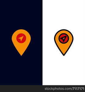 Location, Map, Pointer Icons. Flat and Line Filled Icon Set Vector Blue Background