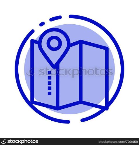 Location, Map, Service Pin Blue Dotted Line Line Icon