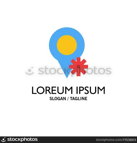 Location, Map, Settings Business Logo Template. Flat Color