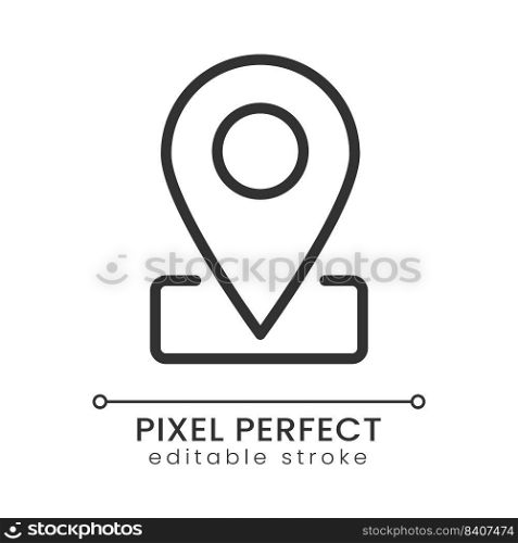 Location mark pixel perfect linear icon. Navigation app. Point on map. Business address. Thin line illustration. Contour symbol. Vector outline drawing. Editable stroke. Poppins font used. Location mark pixel perfect linear icon
