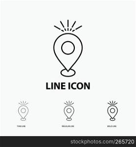 Location, Pin, Camping, holiday, map Icon in Thin, Regular and Bold Line Style. Vector illustration