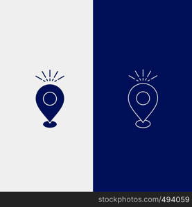 Location, Pin, Camping, holiday, map Line and Glyph web Button in Blue color Vertical Banner for UI and UX, website or mobile application. Vector EPS10 Abstract Template background