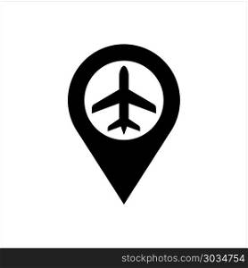 Location Pin Icon For Airplane Vector Art Illustration. Location Pin Icon For Airplane