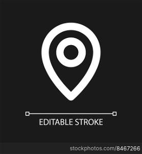 Location pin pixel perfect white linear ui icon for dark theme. Saving spot on map. Vector line pictogram. Isolated user interface symbol for night mode. Editable stroke. Arial font used. Location pin pixel perfect white linear ui icon for dark theme