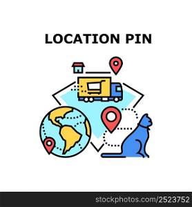 Location Pin Vector Icon Concept. Location Pin For Search Locate Of Cat Domestic Animal Pet, Tracking Purchase Order Online And Address On Earth Globe. Navigation Position Color Illustration. Location Pin Vector Concept Color Illustration