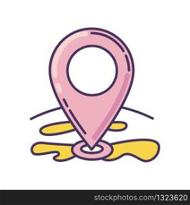 Location pointer pink RGB color icon. GPS position. Position pin on map. Marker for destination. Geography landmark. Planning road. Find route to place. Isolated vector illustration