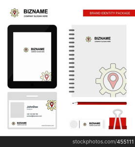 Location setting Business Logo, Tab App, Diary PVC Employee Card and USB Brand Stationary Package Design Vector Template