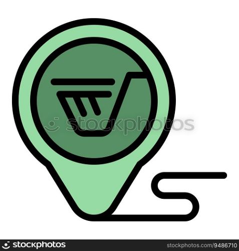 Location shop pin icon outline vector. Store point. Supermarket mall color flat. Location shop pin icon vector flat
