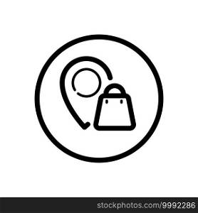 Location. Shopping bag. Commerce outline icon in a circle. Isolated vector illustration