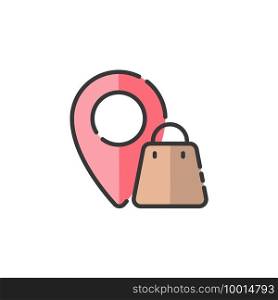 Location. Shopping bag. Filled color icon. Isolated commerce vector illustration