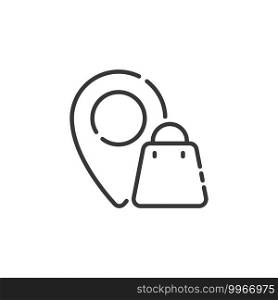 Location thin line icon. Shopping bag. Isolated outline commerce vector illustration