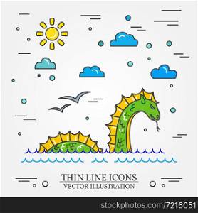 Loch Ness monster logo. Thin line icon for web design and application interface, also useful for infographics. Vector illustration.. Loch Ness monster logo. Thin line icon for web design and appli