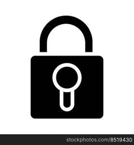Lock black glyph icon. Access to private information. Cybersecurity. Computer data protection and safety. Silhouette symbol on white space. Solid pictogram. Vector isolated illustration. Lock black glyph icon