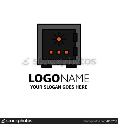 Lock, Box, Deposit, Protection, Safe, Safety, Security Business Logo Template. Flat Color