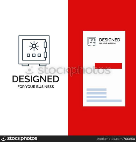 Lock, Box, Deposit, Protection, Safe, Safety, Security Grey Logo Design and Business Card Template