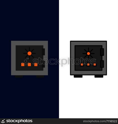 Lock, Box, Deposit, Protection, Safe, Safety, Security Icons. Flat and Line Filled Icon Set Vector Blue Background