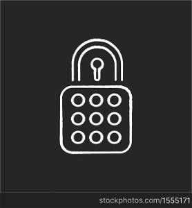 Lock chalk white icon on black background. Internet privacy. Encryption for safety. Closed lock. Secured entry. Protected access. Password for guarding. Isolated vector chalkboard illustration. Lock chalk white icon on black background