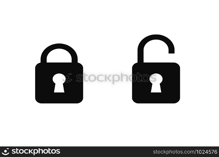 lock closed and open icons on white background, vector. lock closed and open icons on white background