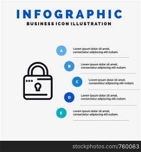 Lock, Computing, Locked, Security Blue Infographics Template 5 Steps. Vector Line Icon template