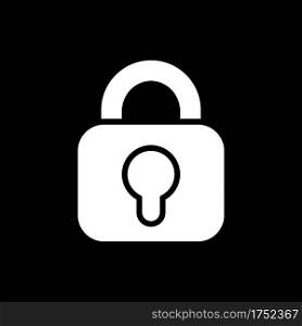 Lock dark mode glyph icon. Encryption for cybersecurity. System safety. Phone screen menu element. Smartphone UI button. White silhouette symbol on black space. Vector isolated illustration. Lock dark mode glyph icon
