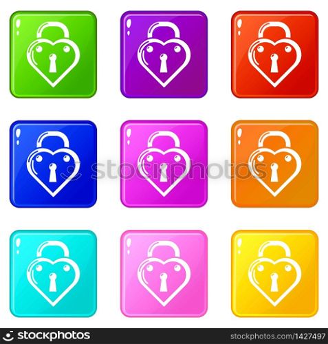 Lock decorative icons set 9 color collection isolated on white for any design. Lock decorative icons set 9 color collection
