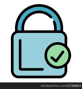Lock done icon. Outline lock done vector icon color flat isolated. Lock done icon color outline vector
