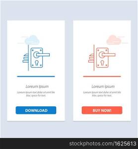 Lock, Door, Handle, Keyhole, Home  Blue and Red Download and Buy Now web Widget Card Template
