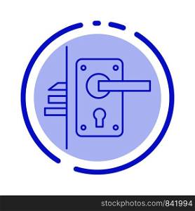 Lock, Door, Handle, Keyhole, Home Blue Dotted Line Line Icon