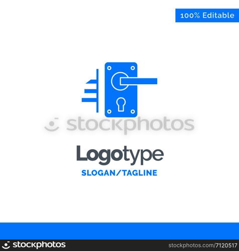 Lock, Door, Handle, Keyhole, Home Blue Solid Logo Template. Place for Tagline