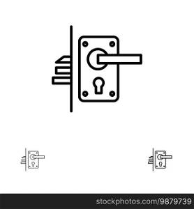 Lock, Door, Handle, Keyhole, Home Bold and thin black line icon set