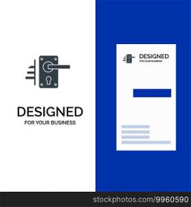 Lock, Door, Handle, Keyhole, Home Grey Logo Design and Business Card Template