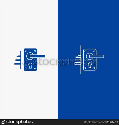 Lock, Door, Handle, Keyhole, Home Line and Glyph Solid icon Blue banner Line and Glyph Solid icon Blue banner