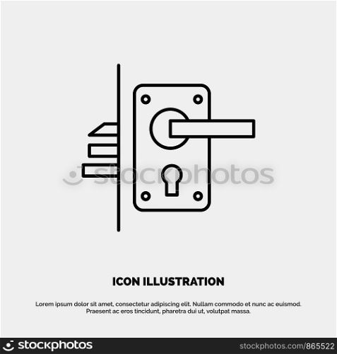 Lock, Door, Handle, Keyhole, Home Line Icon Vector