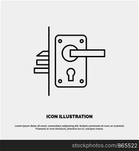 Lock, Door, Handle, Keyhole, Home Line Icon Vector