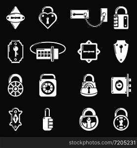 Lock door types icons set vector white isolated on grey background . Lock door types icons set grey vector