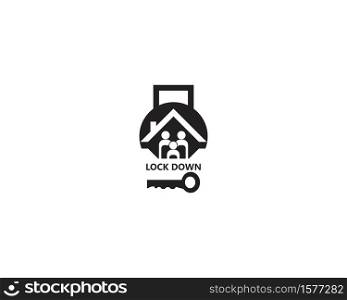 Lock down and stay home logo vector template