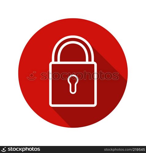 Lock flat linear long shadow icon. Closed padlock. Security. Vector line symbol. Lock flat linear long shadow icon