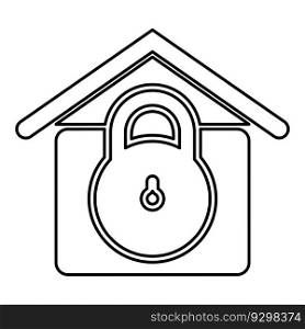 Lock house home protection with locked padlock concept safety defense security contour outline line icon black color vector illustration image thin flat style simple. Lock house home protection with locked padlock concept safety defense security contour outline line icon black color vector illustration image thin flat style